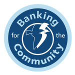 Dark blue and light blue Banking for the Community logo with BankGloucester double seagull icon.